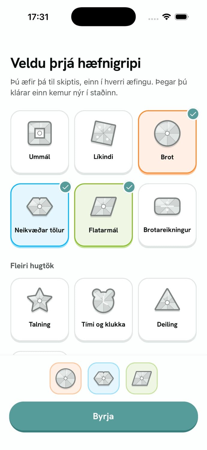 Veldu þrjá hæfnigripi